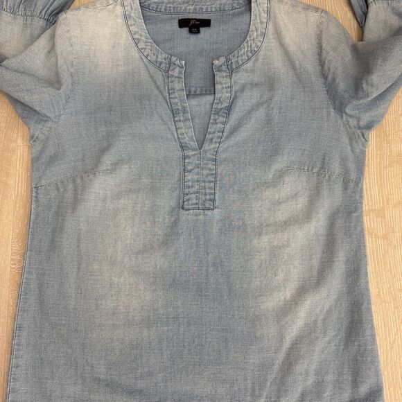 J. Crew Top Chambray Split Neck Long Bell Sleeve Blouse Size XS - Picture 6 of 10